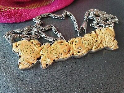 Old Nagaland Carved Four Frog Pendant Choker on Chain …beautiful collection