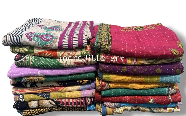 Trapunta Kantha vintage di design, coperta Kantha reversibile con