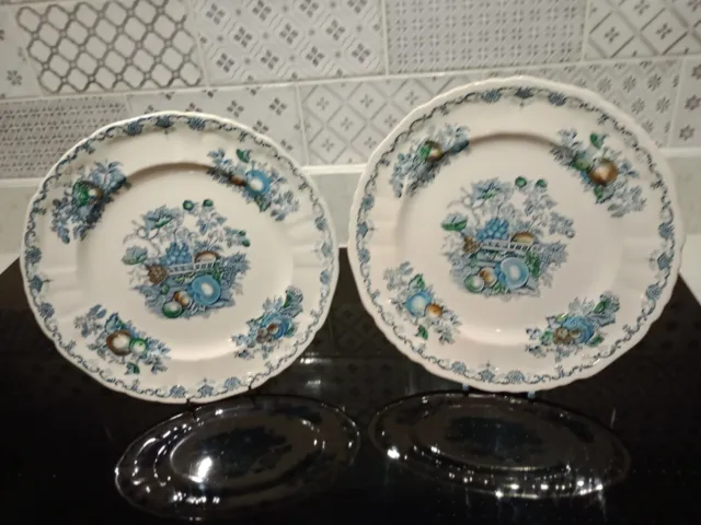 Masons Ironstone 'Fruit Basket' BLUE PAIR OF  25cm 10" Dinner Plates