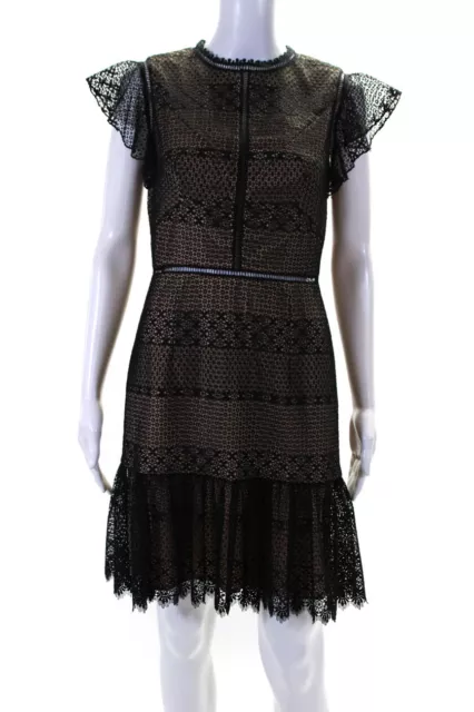 ML Monique Lhuillier Womens Lace Flutter Sleeve Cocktail Dress Black Size 6