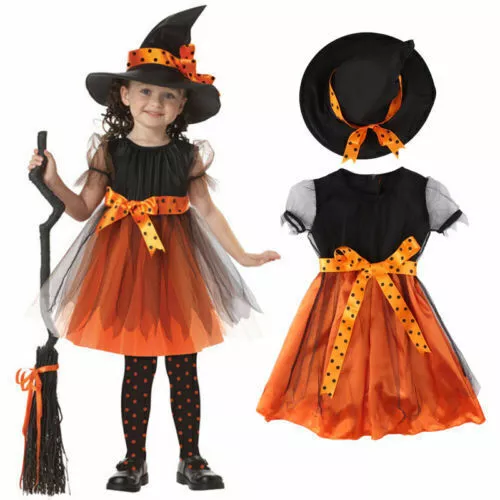 Girls Witches Fancy Dress Costume World Book Day Week Witch Outfit Kids Cosplay