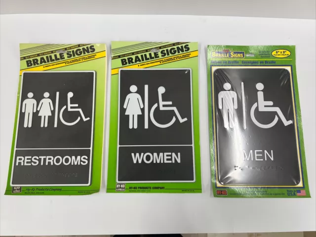 Hy-Ko Braille Signs “Family” “Men” “Women”Self-Adhesive Meets ADA 6”x9” 3 Count