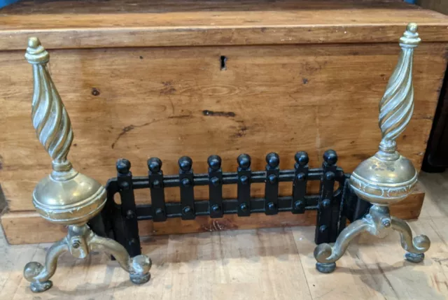 Cast Iron and Brass Fire Dogs / Front Grate Cover Fireplace