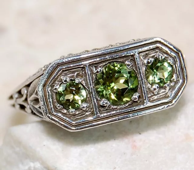 1CT Natural Peridot 925 Solid Sterling Silver Filigree Ring Jewelry Sz 6 FB1-5