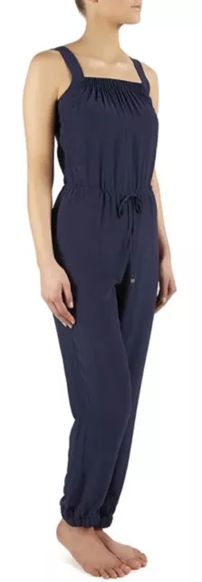 Heidi Klein Nantucket Square Neck Jumpsuit Drawstring Waist Navy Blue Size S 2