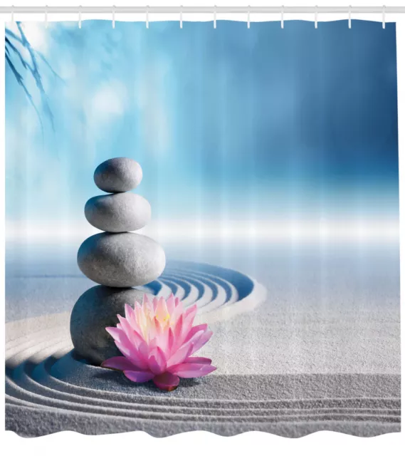 Stones and Lotus Flower on Sand Meditation Theme Zen Decor Shower Curtain Set 2