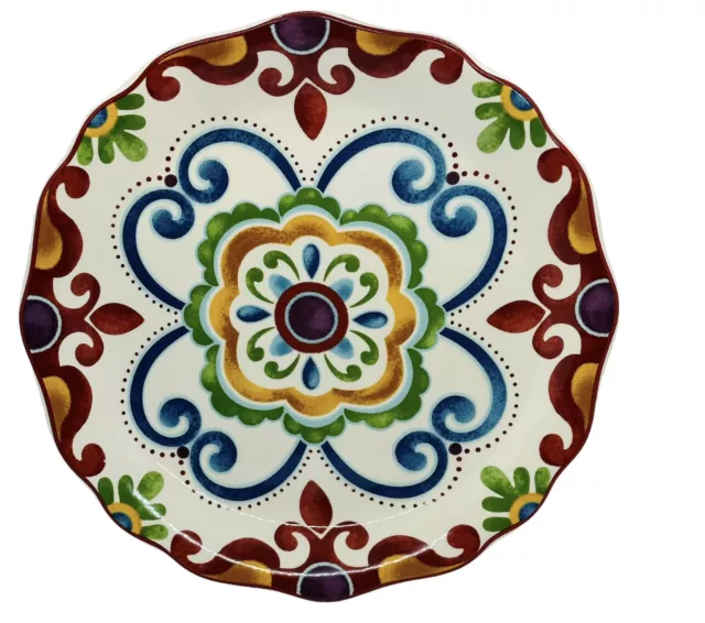 Pier 1 Imports Ironstone Global Medallion 9" Salad Plate Blue Green Gold Red