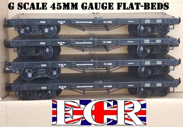 4 X G SCALE 45mm GAUGE FLATBED TO BUILD ON. RAILWAY TRUCK GARDEN TRAIN FLAT BED