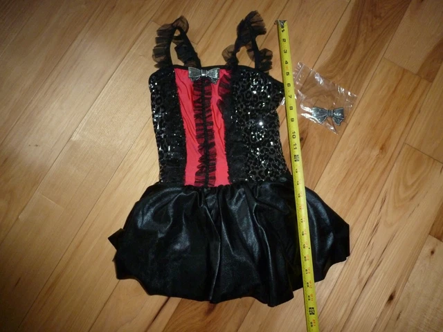 Pink & Black Faux Leather Sequins Size LC (10-12) Dance Costume BNWOT Hairpiece