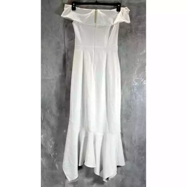 AQUA FORMAL Women's White Off-The-Shoulder Scuba Crepe Cascade Ruffle Dress SZ 4 3