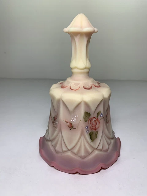 Fenton Burmese Roses Bell Hand Painted Shelley Fenton 6.5” Inches Tall