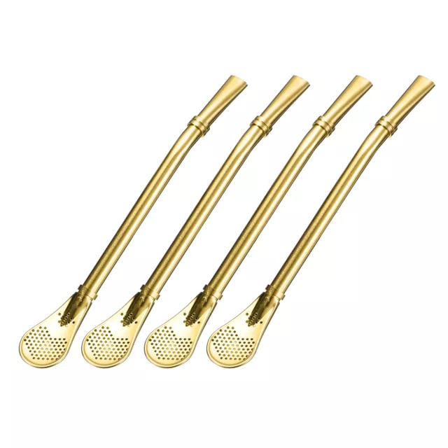 4Pcs 6.2" Stainless Steel Spoon Straw Drinking Straw Spoon with Filter Gold