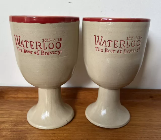 2 x Waterloo Belgian Beer Handmade Ceramic Cup 25cl Home Brew / Bar / Man Cave