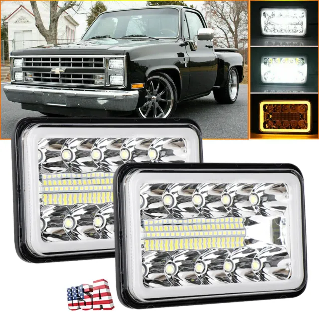 Pair 4x6"Inch LED Rectangle Headlights Hi/Lo Sealed Beam w/ DRL For Chevy Camaro