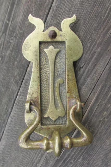 Elegant Art Nouveau Cast Brass Letter Flap & Knocker Original Circa 1900