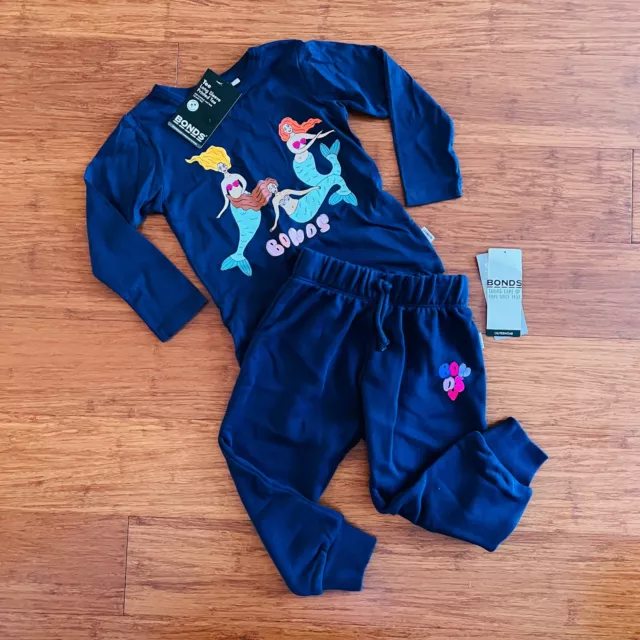 Bonds Baby Original Mermaid Long Sleeve Top and Trackies Navy Set Size 2 BNWT