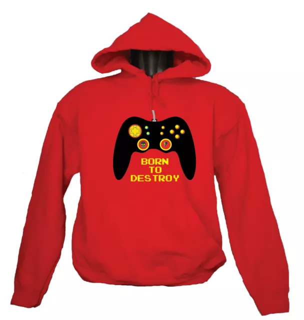 FELPA CON CAPPUCCIO UNISEX "BORN TO DESTROY" JOYSTICK XBOX T-shirt DONNA UOMO