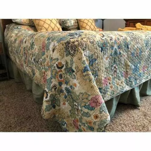 Beautiful Cottage Tropical Blue Aqua Teal Pink Brown Yellow Green Leaf Quilt Set