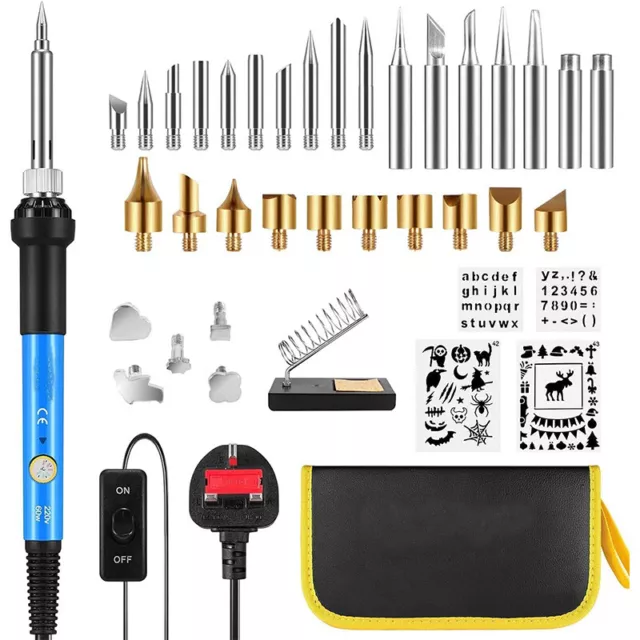 40Pcs Pyrography Pen Kit Wood Burning Soldering Iron 60W Adjustable Tempe Switch