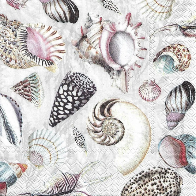 20 Serviettes En Papier Motif Coquillages Plage 33x33cm - Triple Épaisseur, Biodégradable, Pour Décoration Et Découpage