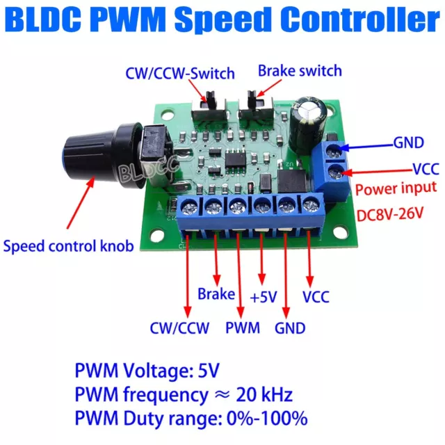 12V/24V Brushless Motor Governor 8-26V BLDC PWM Speed Controller Speed Regulator