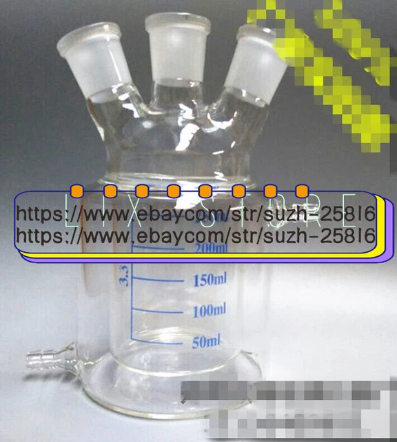 4-neck jacketed reaction flask 250ML/24#*19#*3 reactor double glass reactor