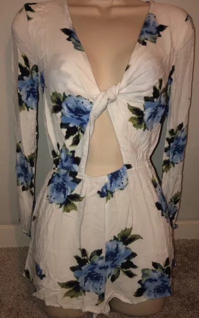 White Floral Print Cutout Twist Front Romper Zip Back Kendall + Kylie Size XS