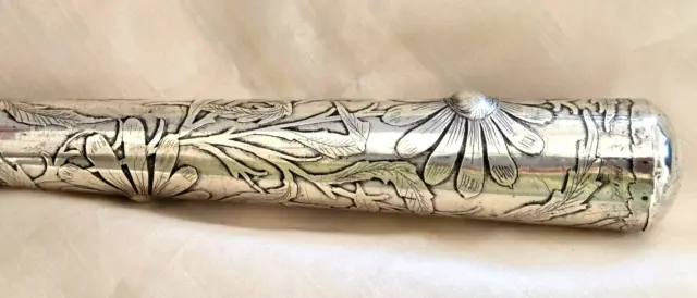 ANTIQUE,VICTORIAN,parasol,handle,GORGEOUS,SILVER,RARE EMBOSSED DESIGN EGRAVINGS