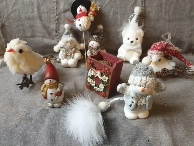 Lot de déco de Noel bonhommes de neige en céramique, oiseaux, oursons en mousses