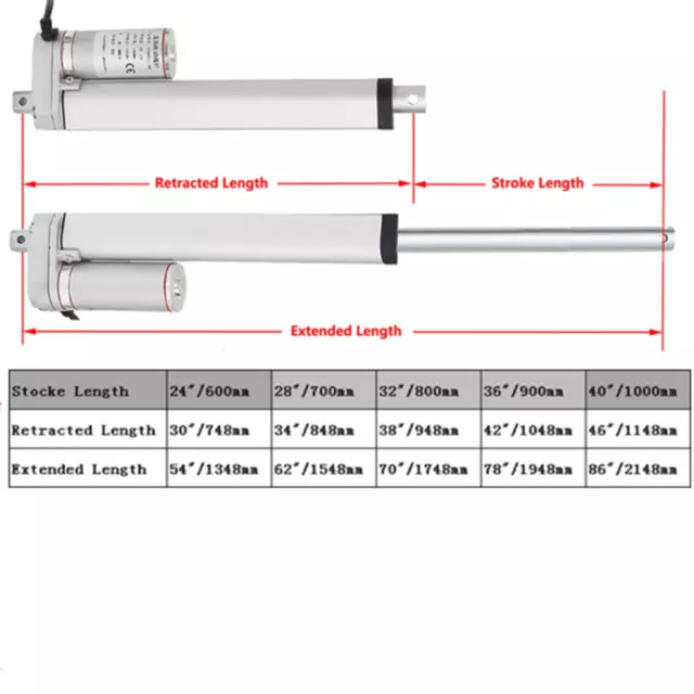 Stroke L600-1000mm Linear Actuator 12 Volt 12V/24V 330 Pounds lbs Maximum Lift 3