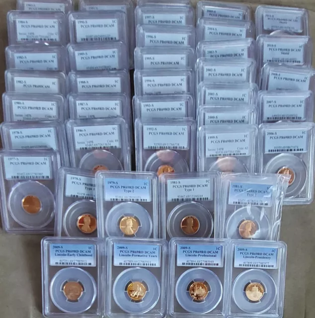 1977-2011 S Lincoln PROOF 1c Cent 40 SLABBED COIN Lot PCGS PR69 DCAM w/1981 T-2