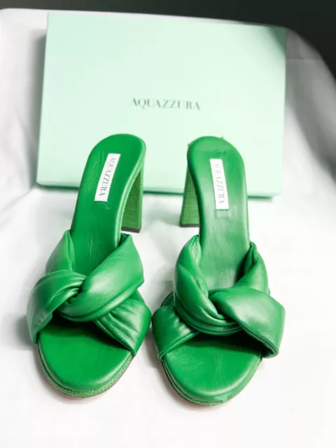 Aquazzura womens woven rafia nappa Malachite palm sandals. Size 39.5. $750