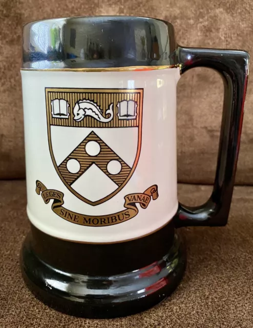 Vtg University Of Pennsylvania Black/White/Gold Stein Mug American Decorators