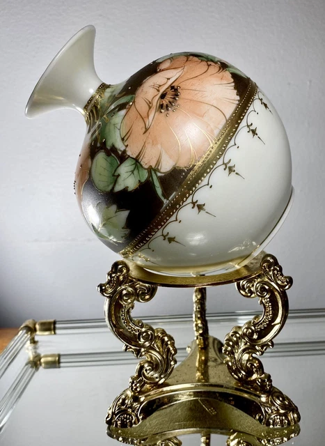Antike handbemalte Nippon Urne vergoldet Mohn Blumenmuster Perlen Moriage Porzellan Vase 2