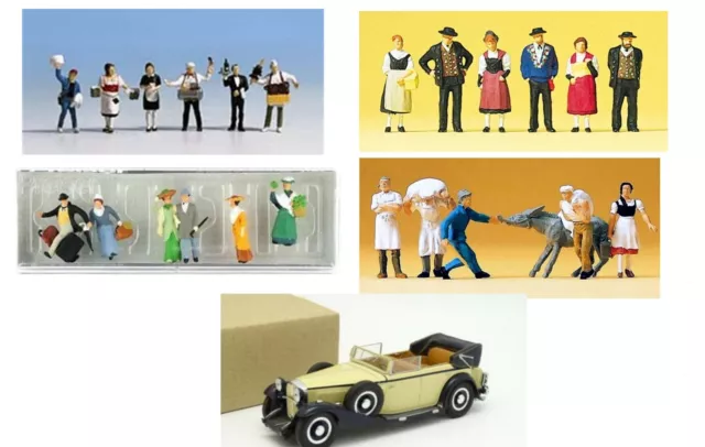 HO 4 boites de personnages anciens NOCH et PREISER + voiture RICKO