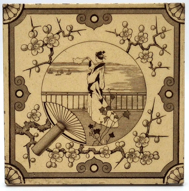 Antique Fireplace Tile Japanesque Aesthetic Transfer Printed Tile Mintons