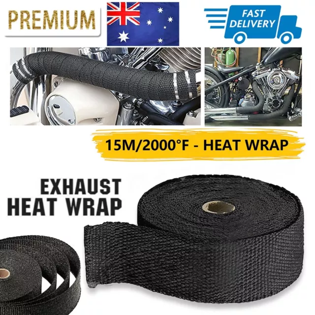 Exhaust Wrap Heat Resistant 2000F Heat Shield Wrap Tape Tool Cable Straps 15M