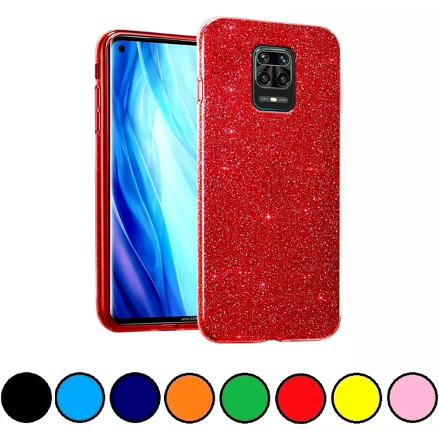 Cover Per Xiaomi Redmi Note 9 Pro Custodia Colorata Glitter Brillante + Vetro