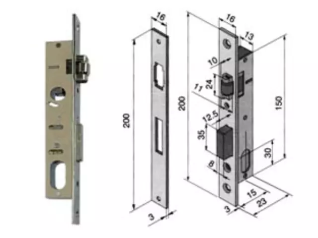 Serratura da infilare per montanti catenaccio e rullo 110 - mm.15 (11015010) 1 p