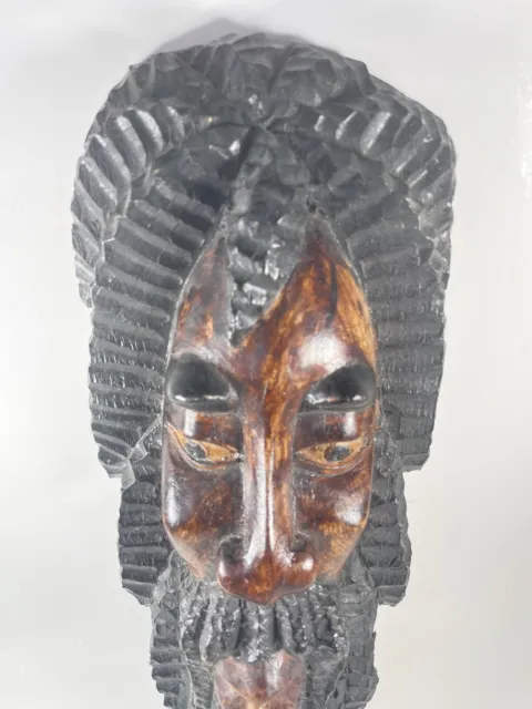 Wood Hand Carved African American Man Dreadlocks Beard Stained Rastafari 2
