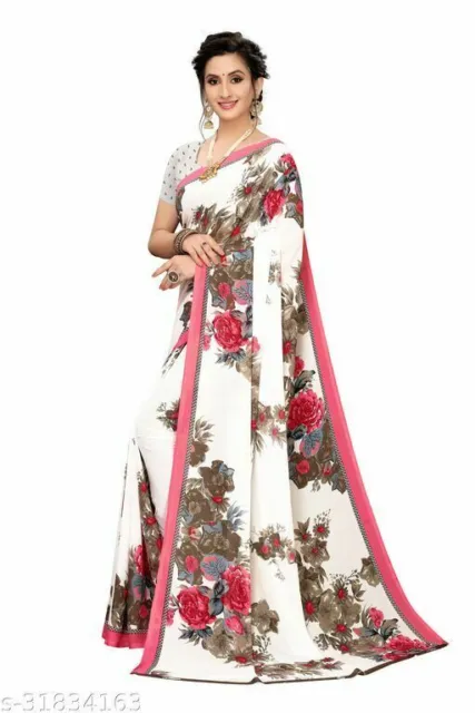 Womens Printed Georgette saree With Blouse Piece Ethnic Wear Traditional Saree