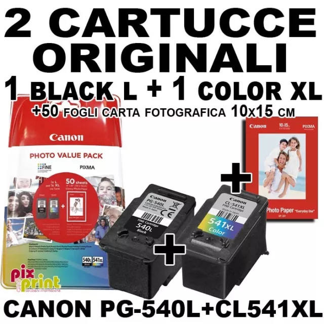 Canon PG-540L CL-541XL Cartucce ORIGINALI 1 Nero + 1 Colore + Carta fotografica