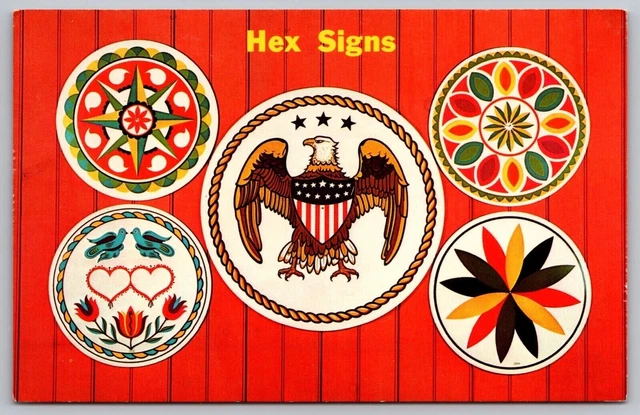 Greetings Pennsylvania Dutch Colony Hex Barn & Farm Signs Chrome Postcard
