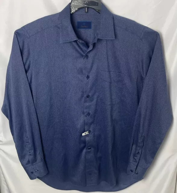 David Donahue Mens Dress Shirt XL Micro Print Spread Blue