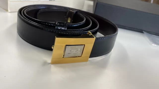 S.t. Dupont Ligne Classique Black/Brn Leather Belt New 100% Authentic Msrp $350