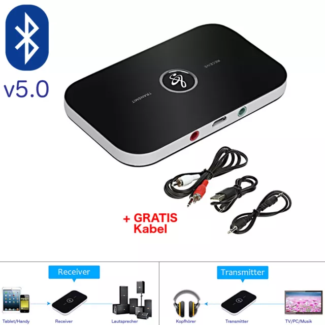 Bluetooth 5.0 Transmitter Empfänger Sender 2in1 Aux Audio Adapter TV Kopfhörer