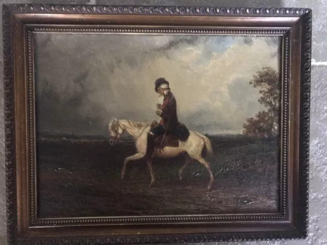 English School { 19th Century }  “ Gentleman On Horseback “ Oil On Canvas