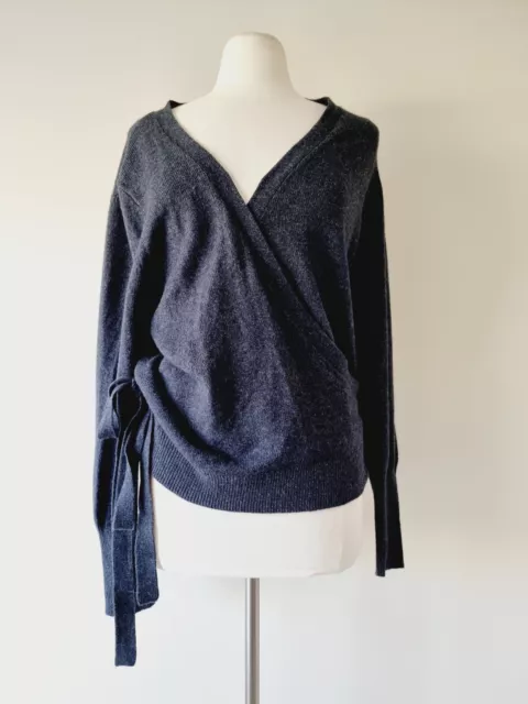 COUNTRY ROAD Dark Grey Wool Cashmere Long Sleeve Wrap Knit Jumper SIZE XL 14 16