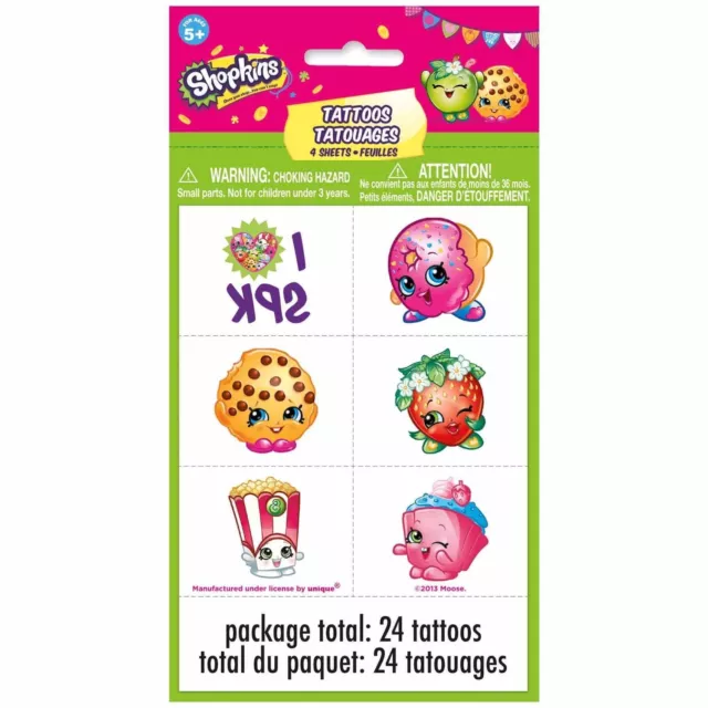 SHOPKINS Tatuajes Fiesta Cumpleaños Suministros Bolsa Regalos Aula Recompensas