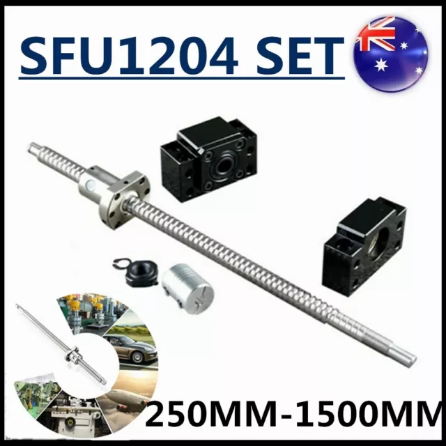 SFU1204 250mm-1500mm End Machine Ball Screw + 6.35*8mm Shaft Coupler+BF/BK10 Set